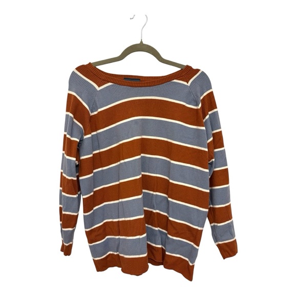 ModCloth Blue Brown Striped Ribbed Sweater | Plus Size 1X Retro Pullover Top - Picture 1 of 7